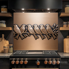 Brushed Bronze Birds on Branch Glass Backsplash