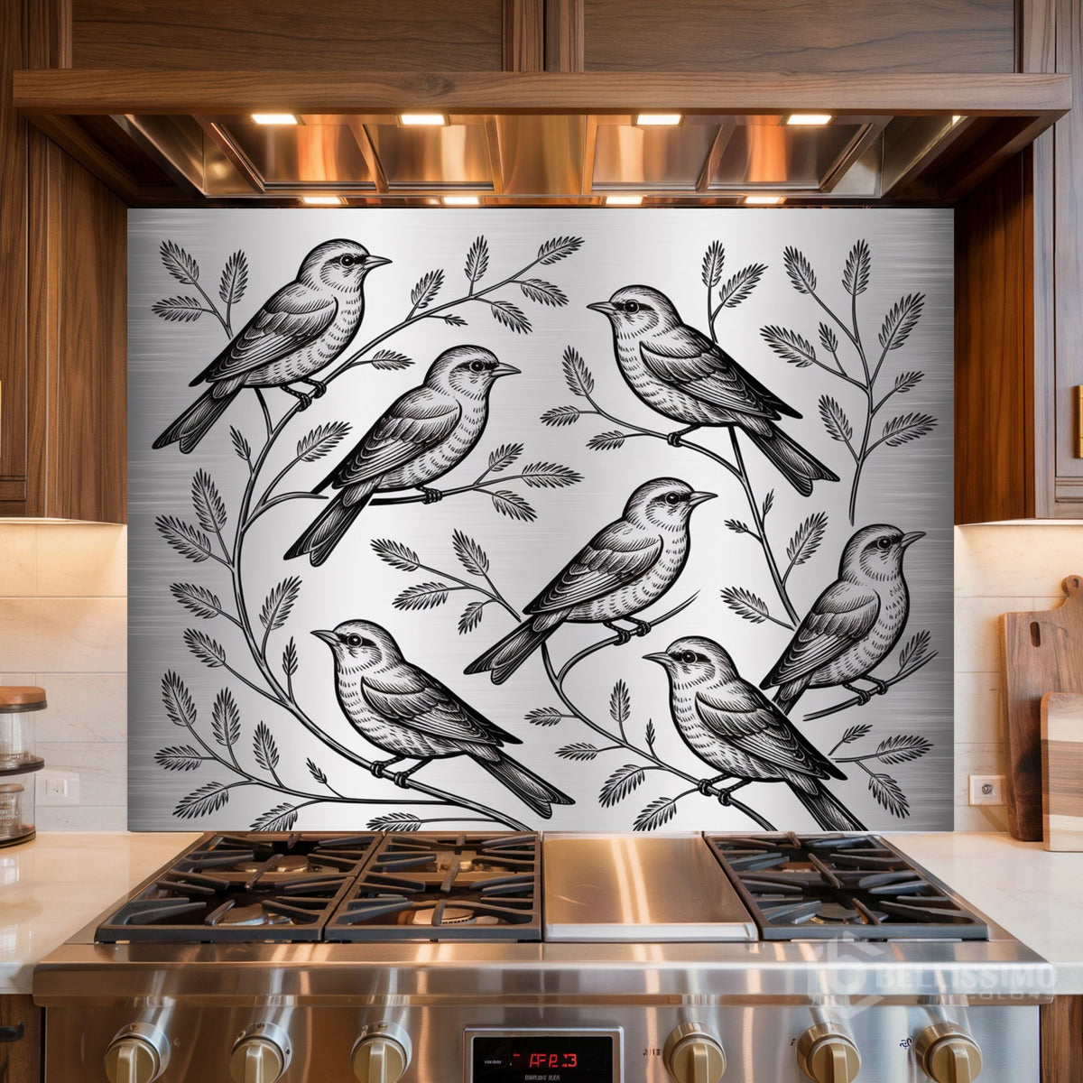 Engraved Metal Design Glass Backsplash Panel