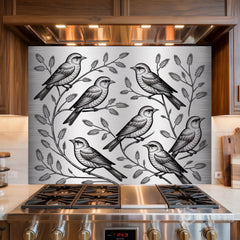 Engraved Metal Design Glass Backsplash Panel