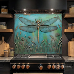 Embossed Metal Relief Dragon Glass Backsplash Design