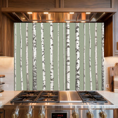 Minimalist Birch Forest Glass Backsplash