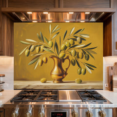 Honey Gold Olive Branch Glass Backsplash