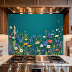 Lush Wildflower Garden Glass Backsplash Design