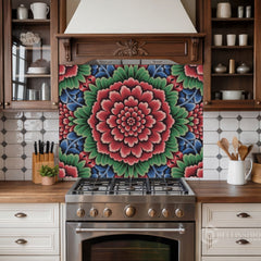 Ornate Floral Medallion Printed Glass Kitchen Backsplash