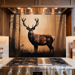 Moody Forest Stag Glass Backsplash Design
