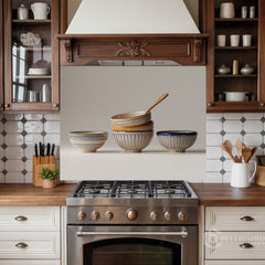 Stacked Ceramic Bowls Still Life Glass Backsplash