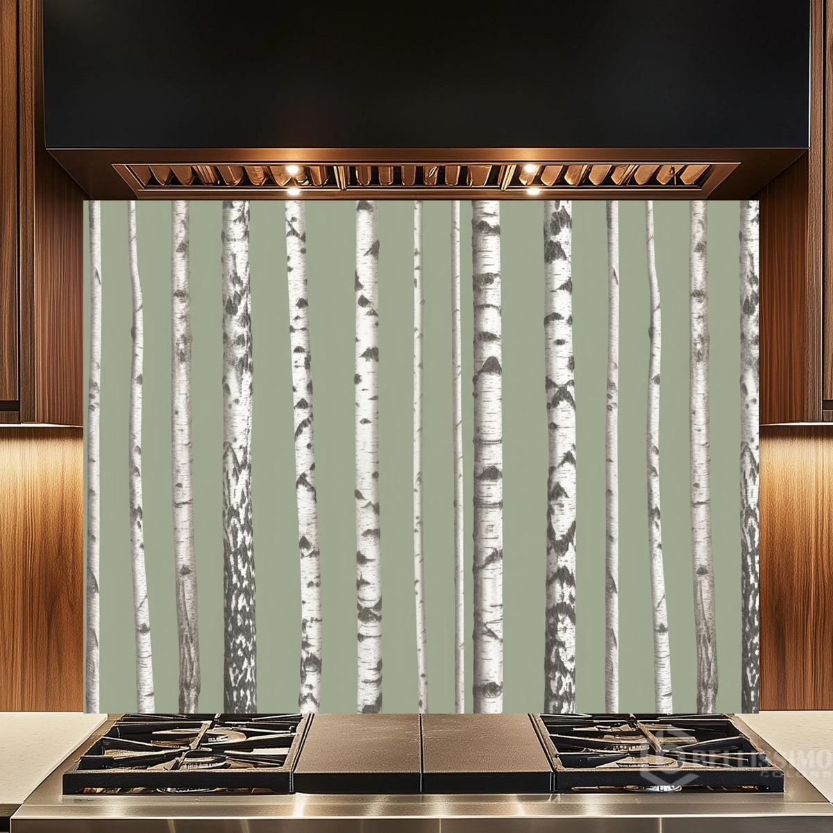 Minimalist Birch Forest Glass Backsplash