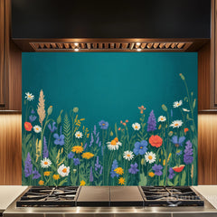 Lush Wildflower Garden Glass Backsplash Design