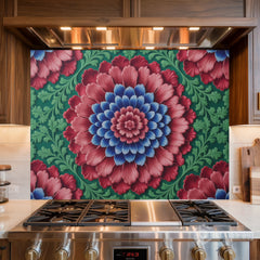 Ornate Floral Medallion Glass Backsplash Design