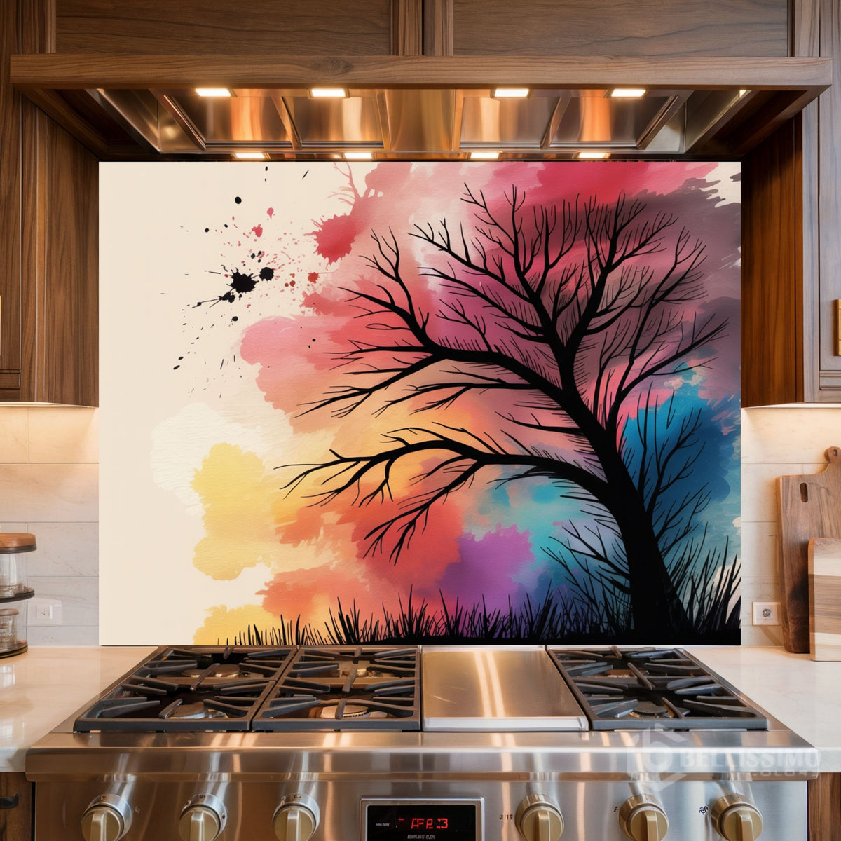 Bare Tree Digital Art Glass Backsplash Design