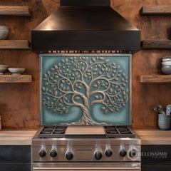 Ornate Copper Tree Glass Backsplash