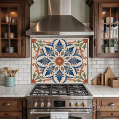 Ottoman Mediterranean Tile Medallion Glass Backsplash