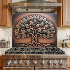 Antique Copper Tree of Life Glass Backsplash