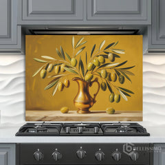 Honey Gold Olive Branch Glass Backsplash