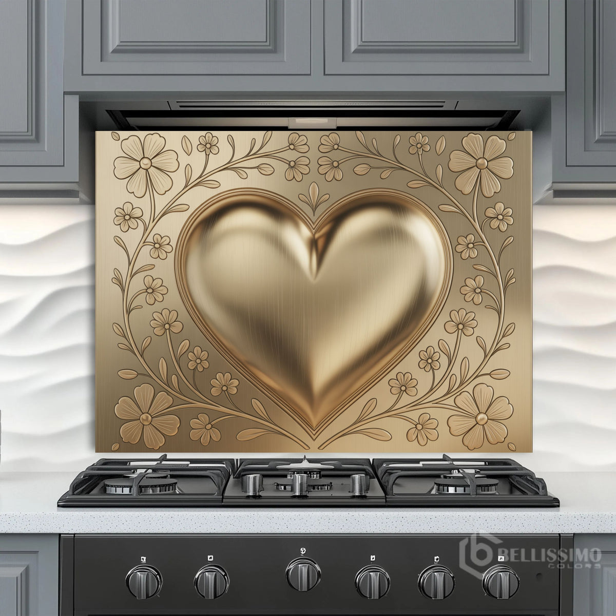 Engraved Brass Glass Backsplash