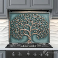 Ornate Copper Tree Glass Backsplash