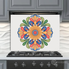 Vibrant Talavera Floral Glass Backsplash