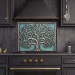 Ornate Copper Tree Glass Backsplash