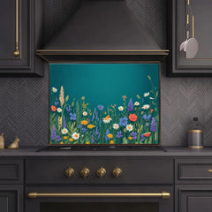 Lush Wildflower Garden Glass Backsplash Design