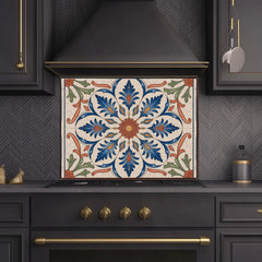 Ottoman Mediterranean Tile Medallion Glass Backsplash
