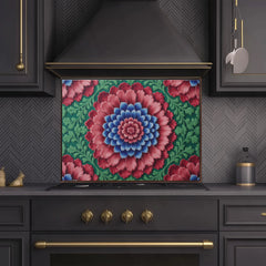 Ornate Floral Medallion Glass Backsplash Design