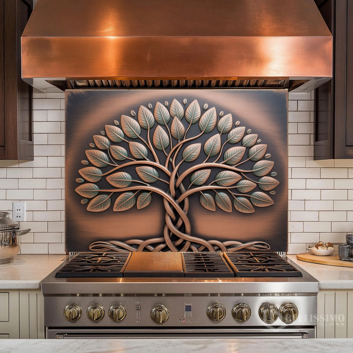 Antique Copper Tree of Life Glass Backsplash