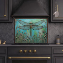 Embossed Metal Relief Dragon Glass Backsplash Design