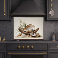 Rustic Coastal Still Life Glass Backsplash Design