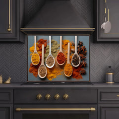 Full-Bleed Culinary Spice Spoon Grid Backsplash
