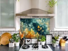 Abstract Colorful Leaves Glass Kitchen Backsplash - Tempered Glass Panel