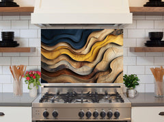 Tempered Glass Kitchen Backsplash: Abstract Art Panel, Heat & Scratch Resistant
