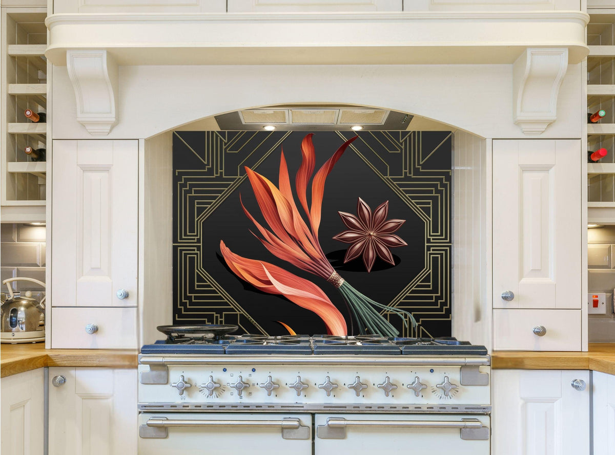 Art Deco Tempered Glass Kitchen Backsplash: Heat & Scratch Resistant