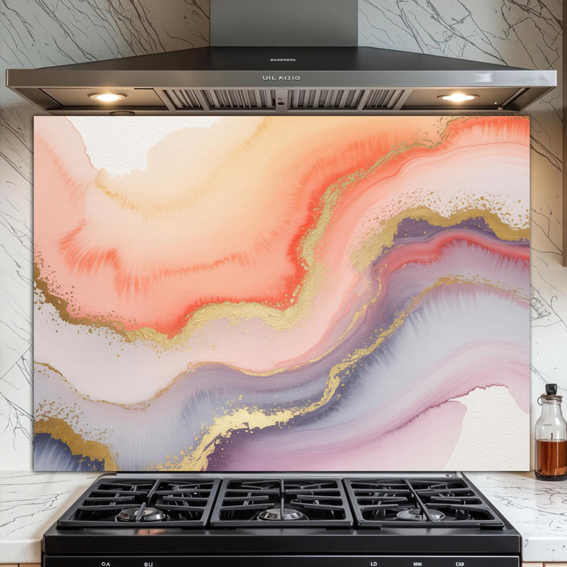 Abstract Marble Glass Kitchen Backsplash: Tempered Glass Stove Top Cover