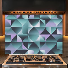 Abstract Wave Tempered Glass Kitchen Backsplash: Heat & Scratch Resistant