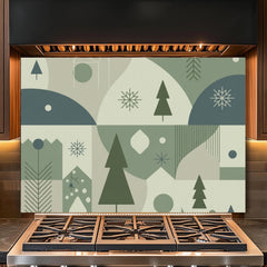 Abstract Moss Green Geometric Glass Kitchen Backsplash - Tempered Glass Panel