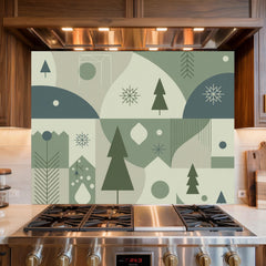 Abstract Moss Green Geometric Glass Kitchen Backsplash - Tempered Glass Panel