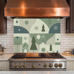 Abstract Moss Green Geometric Glass Kitchen Backsplash - Tempered Glass Panel