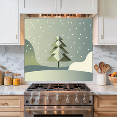 Abstract Moss Green Geometric Glass Kitchen Backsplash - Tempered Glass Panel