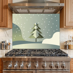 Abstract Moss Green Geometric Glass Kitchen Backsplash - Tempered Glass Panel