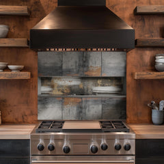Industrial Rust Tempered Glass Kitchen Backsplash: Copper & Gray Abstract Art