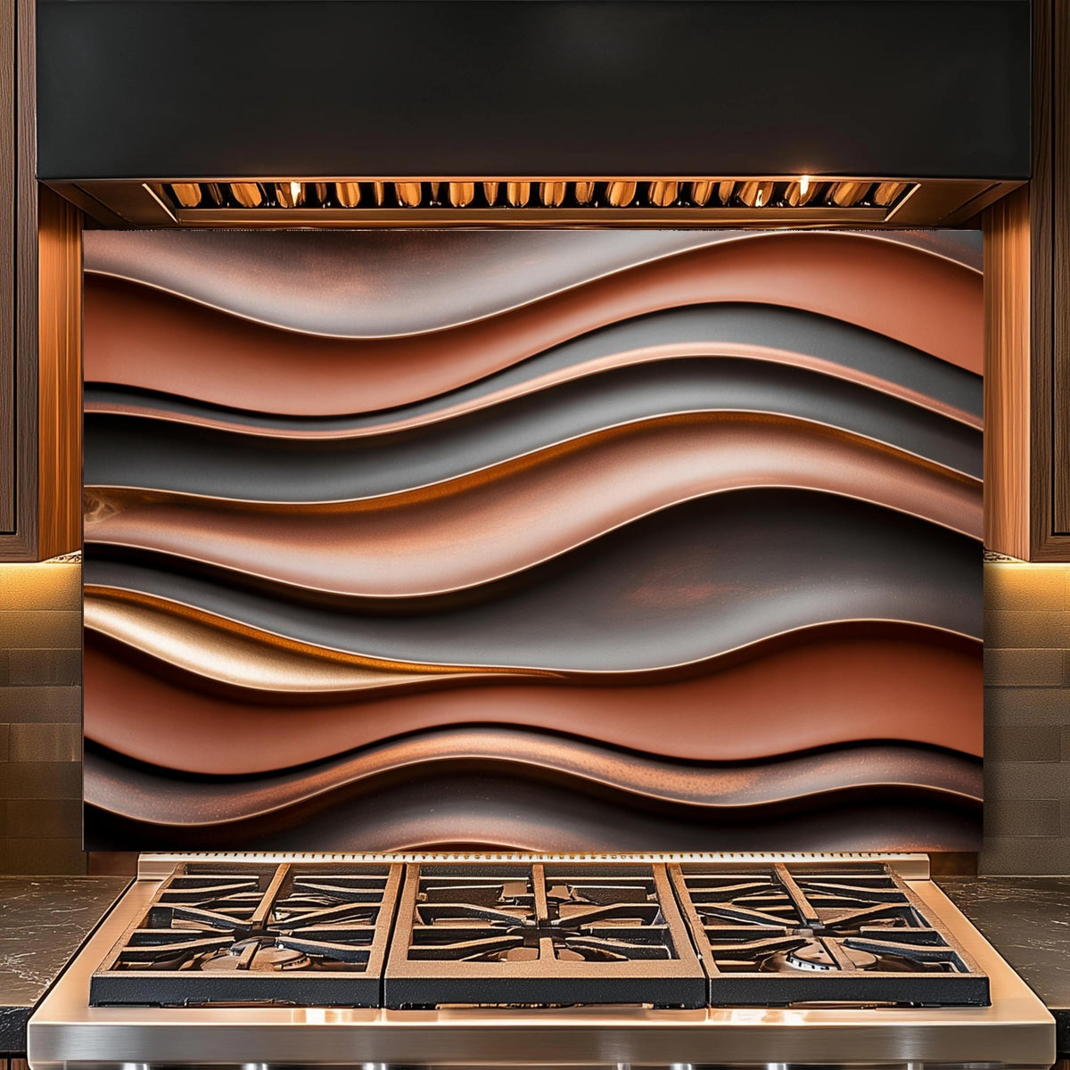 Industrial Rust Effect Glass Backsplash: Tempered Kitchen Decor