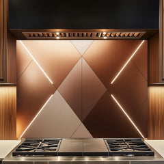 Geometric Copper Glass Backsplash: Modern Kitchen Wall Panel, Tempered Sleek Design