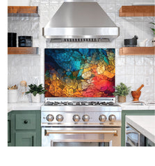 Abstract kitchen glass backsplash Tempered Glass, Stove Backsplash, for sink, Kitchen Decor, Stove Back Cover, Stove Top Cover, Kitchen art, Gift for mom, Kitchen wall decor, Backsplash Decals