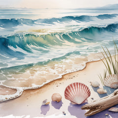 Ocean Wave Glass Kitchen Backsplash: Seashell Coastal Decor