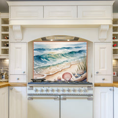 Ocean Wave Glass Kitchen Backsplash: Seashell Coastal Decor
