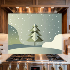 Abstract Moss Green Geometric Glass Kitchen Backsplash - Tempered Glass Panel