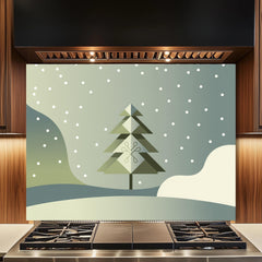 Abstract Moss Green Geometric Glass Kitchen Backsplash - Tempered Glass Panel