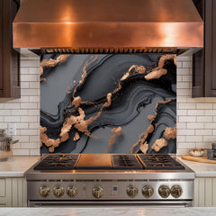 Black and Gold Marble Glass Backsplash: Modern Kitchen Decor