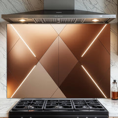 Geometric Copper Glass Backsplash: Modern Kitchen Wall Panel, Tempered Sleek Design