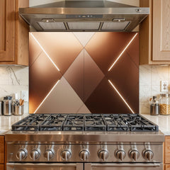 Geometric Copper Glass Backsplash: Modern Kitchen Wall Panel, Tempered Sleek Design